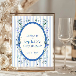 Pastel Blue Stripe Krans Baby shower Welkomstbord Poster
