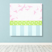 Pastel Blue Striped roze Floral Green Polka Dots Canvas Afdruk (Insitu (Houten vloer))