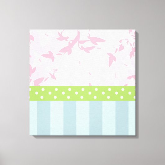 Pastel Blue Striped roze Floral Green Polka Dots Canvas Afdruk (Voorkant)