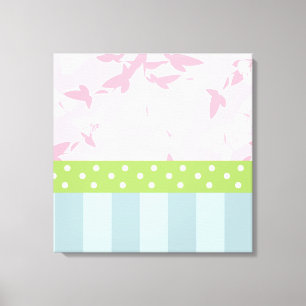 Pastel Blue Striped roze Floral Green Polka Dots Canvas Afdruk