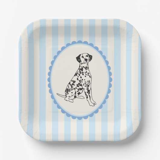 Pastel Blue Stripes and Dalmatian Dog Papieren Bordje (Voorkant)