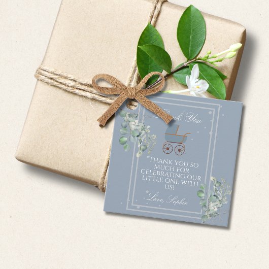 Pastel Blue Stripes Baby Carriage Baby shower Bedankjes Labels