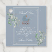 Pastel Blue Stripes Baby Carriage Baby shower Bedankjes Labels (Voorkant)