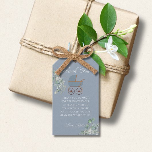 Pastel Blue Stripes Baby Carriage Baby Shower Cadeaulabel