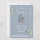 Pastel Blue Stripes Baby Carriage Baby Shower Kaart (Voorkant)
