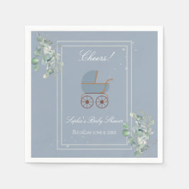 Pastel Blue Stripes Baby Carriage Baby Shower Servet
