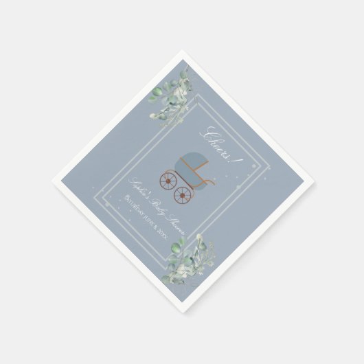 Pastel Blue Stripes Baby Carriage Baby Shower Servet (Hoek)
