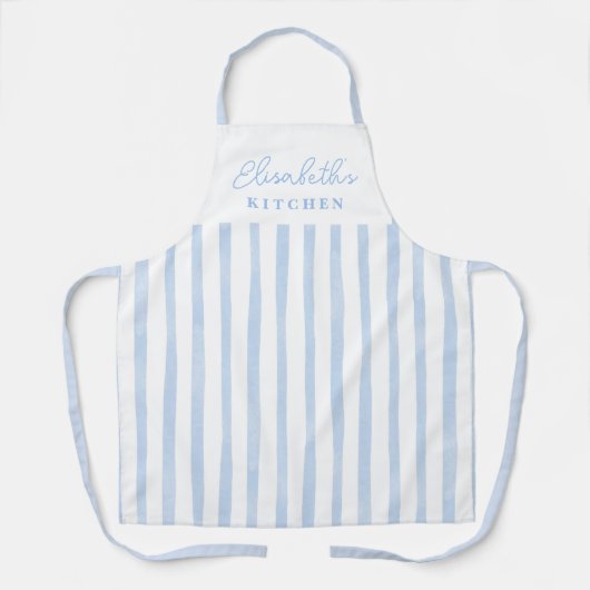 Pastel Blue Stripes Name Apron Schort (Voorkant)