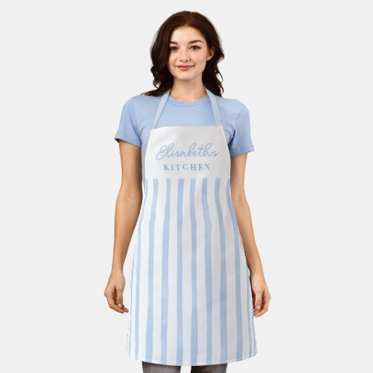 Pastel Blue Stripes Name Apron Schort (Gedragen)