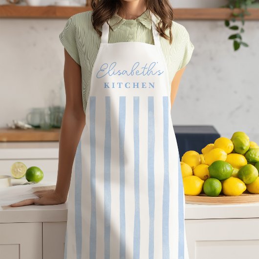 Pastel Blue Stripes Name Apron Schort