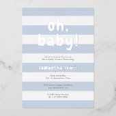 Pastel Blue Stripes Oh Baby Boy Shower Silver Folie Uitnodiging (Voorkant)