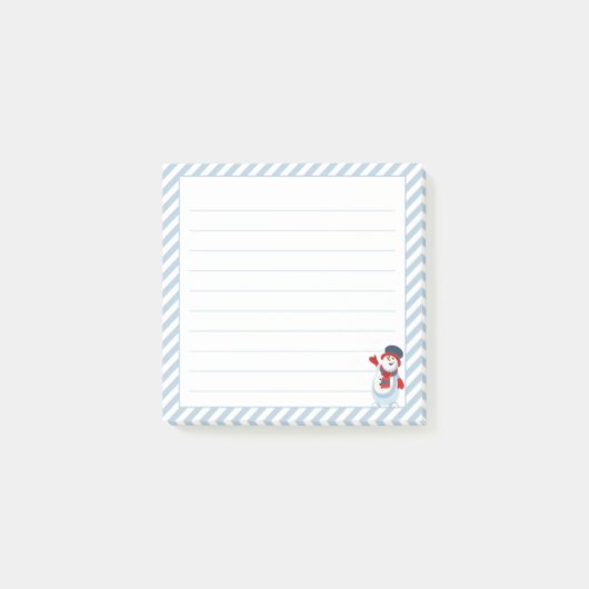 Pastel Blue Stripes, Schattigee zwaaiende sneeuwma Post-it® Notes (Voorkant)
