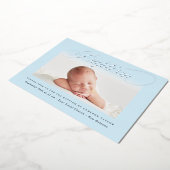 Pastel Blue Subtle Cross One Photo Baptisme Silver Folie Uitnodiging (Gedraaid)