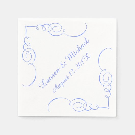 Pastel Blue Swirl Border Gepersonaliseerde bruilof Servetten (Voorkant)