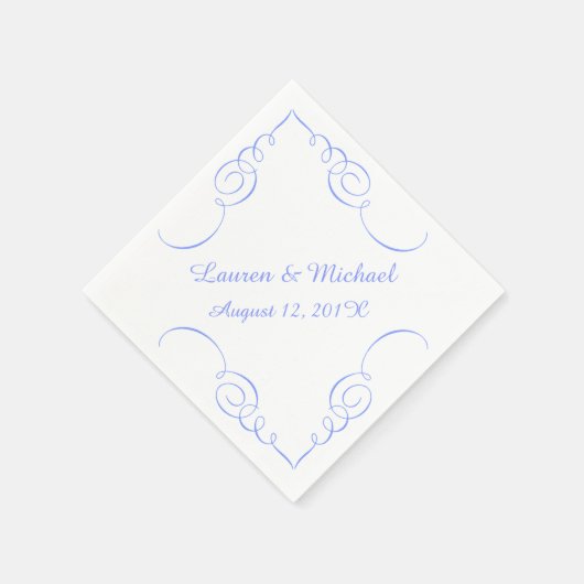 Pastel Blue Swirl Border Gepersonaliseerde bruilof Servetten (Hoek)