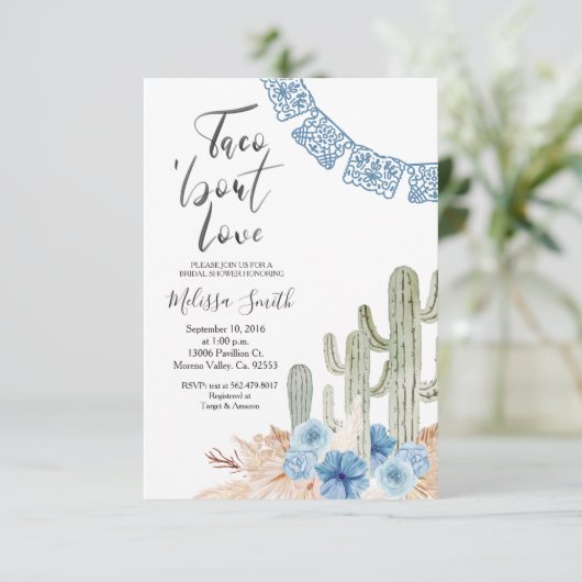 Pastel Blue Taco 'bout Love Bridal Shower Floral Kaart (Staand voorkant)