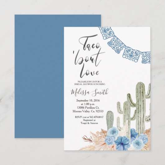 Pastel Blue Taco 'bout Love Bridal Shower Floral Kaart (Voorkant / Achterkant)