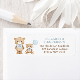 Pastel Blue Teddy Bear Ballonon Return Address Etiket