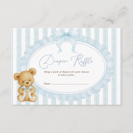 Pastel Blue Teddy Bear Luier Raffle Baby Boy Informatiekaartje (Voorkant)