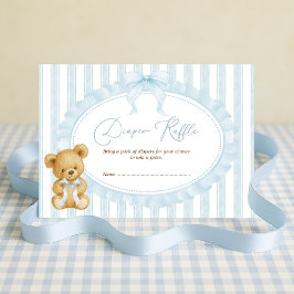 Pastel Blue Teddy Bear Luier Raffle Baby Boy Informatiekaartje