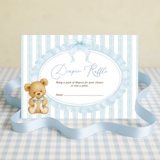 Pastel Blue Teddy Bear Luier Raffle Baby Boy Informatiekaartje