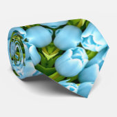 Pastel Blue Tulip Patroon Stropdas (Opgerold)