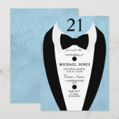 Pastel Blue Tuxedo Mannen 21st Birthday Party Invi Kaart (Voorkant / Achterkant)