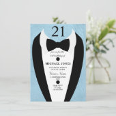 Pastel Blue Tuxedo Mannen 21st Birthday Party Invi Kaart (Staand voorkant)