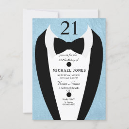 Pastel Blue Tuxedo Mannen 21st Birthday Party Invi Kaart