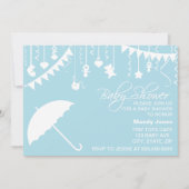 Pastel blue umbrella baby shower-uitnodiging kaart (Voorkant)
