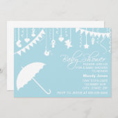 Pastel blue umbrella baby shower-uitnodiging kaart (Voorkant / Achterkant)