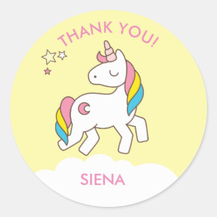 Pastel Blue Unicorn Birthday Party Dank je Ronde Sticker