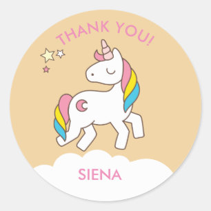 Pastel Blue Unicorn Birthday Party Dank je Ronde Sticker