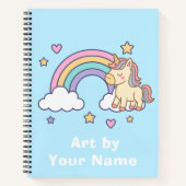 Pastel Blue Unicorn Rainbow Personalized Notitieboek (Voorkant)