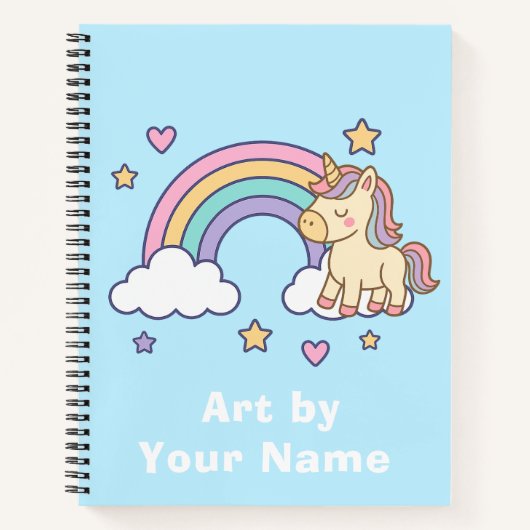 Pastel Blue Unicorn Rainbow Personalized Notitieboek (Voorkant)