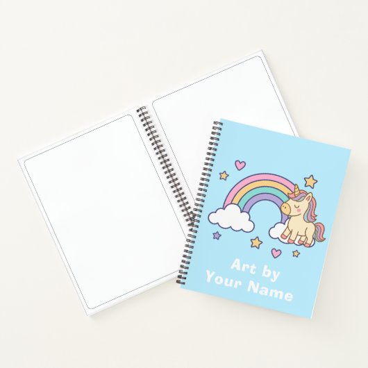 Pastel Blue Unicorn Rainbow Personalized Notitieboek (Binnen)