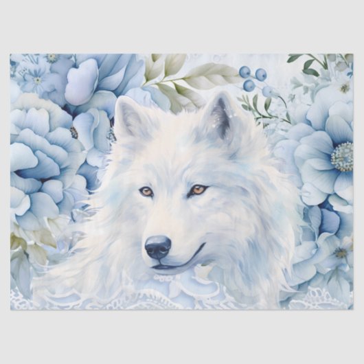 Pastel Blue Victorian Florals & White Wolf Head  Tissuepapier (Voorkant)
