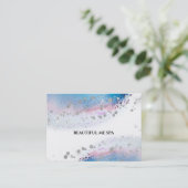 *~* Pastel Blue Waterverf Abstracte zilver glitter Visitekaartje (Staand voorkant)