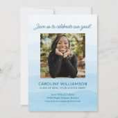 Pastel Blue Waterverf Chic Foto Afstuderen Party Kaart (Voorkant)
