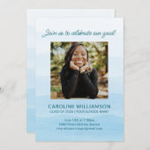 Pastel Blue Waterverf Chic Foto Afstuderen Party Kaart (Voorkant / Achterkant)