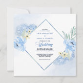 Pastel Blue Waterverf Floral Lijst Weddenschap uit Kaart (Voorkant)