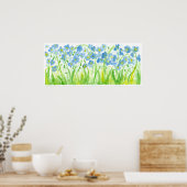 Pastel Blue Waterverf Flowers Painting Poster (Keuken)