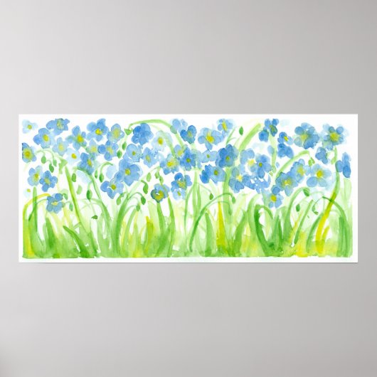 Pastel Blue Waterverf Flowers Painting Poster (Voorkant)
