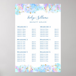 Pastel Blue Waterverf Glitter Price List Poster