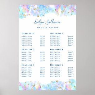 Pastel Blue Waterverf Glitter Price List Poster