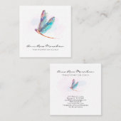 *~* Pastel Blue Waterverf Pink Dragonfly Business Vierkante Visitekaartje (Voorkant / Achterkant)