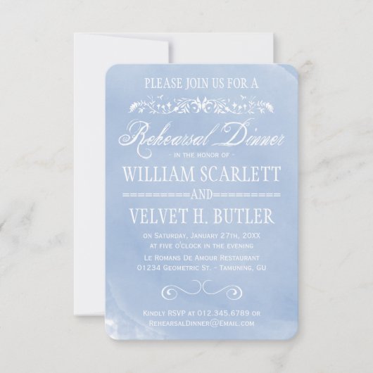 Pastel Blue Waterverf Rehearsal Dinner Invites Kaart (Voorkant)