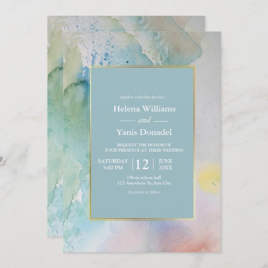Pastel Blue Waterverf Summer Weddenschap Kaart (Voorkant / Achterkant)