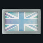 Pastel Blue Waterverf Union Jack Flag Gesp<br><div class="desc">Unieschandenvlag in pastelblauw en getande paarse waterverf.</div>