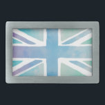 Pastel Blue Waterverf Union Jack Flag Gesp<br><div class="desc">Unieschandenvlag in pastelblauw en getande paarse waterverf.</div>